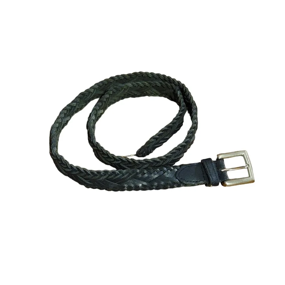 Honors Braided Leather Belt Size Large Navy Blue